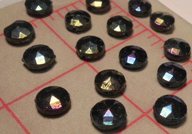 25 Vintage Large Glass Black Iridescent Nailhead Beads 9mm