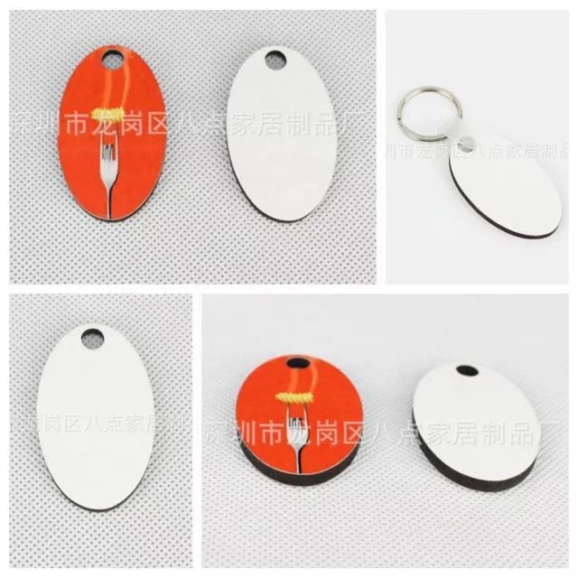 10Pcs Hard Board Printing Key Rings  DIY Sublimation Wooden Blank MDF Key Chain