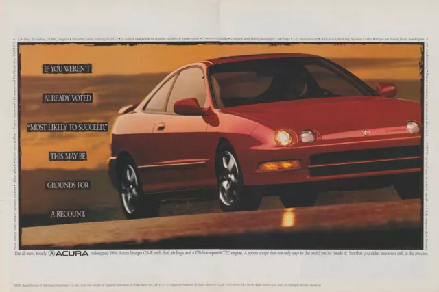 1994 Acura Integra GS-R - Voted Grounds For A Recount - 2 Page Print Ad Photo