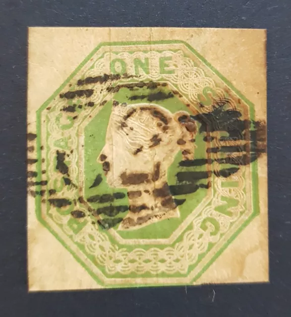 SG54 1s green embossed used, cut square with decent margins