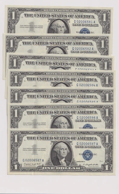 Consecutive 1957A One Dollar Blue Seal Note Silver Certificate Bill $1  CRSP/UNC