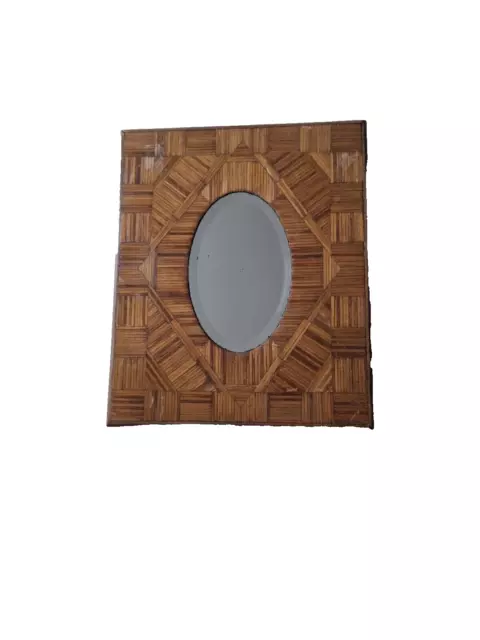 Antique Folk Art Straw Work Framed Mirror