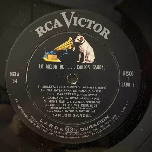 LP de vinilo: Carlos Gardel, ""Lo Mejor de... Carlos Gardel"", Disco No. RCA 1966 1 3