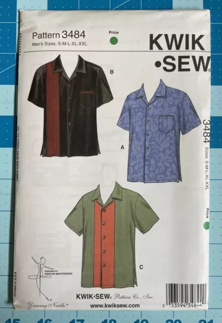 KWIK-SEW Pattern 3484 Men's Shirts Sizes S-M-L-XL-XXL New and Unopened