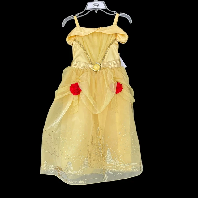 DISNEY STORE BELLE Dress Yellow Ball Gown Roses Castle Beauty & the