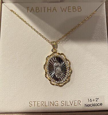 Tabitha Webb .925 Sterling Silver Cz Religious Saint Virgin Mary Cross Necklace