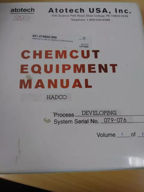 Chemcut  equipment manual process fluidtech system serial no. 079 076 volume 1