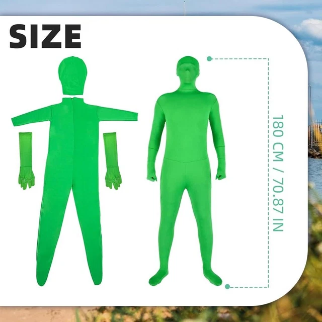 Groen Scherm Bodysuit – Full Body Split – Melkzijde – Met Capuchon & Handschoenen – Voor Chromakey, Film & Fotografie – Geschikt Voor 160-180 Cm