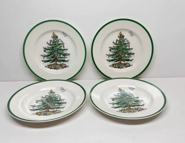 Set of 4 Spode Christmas Tree Dinner Plates S3324 - 10 3/4" ~ Made in England