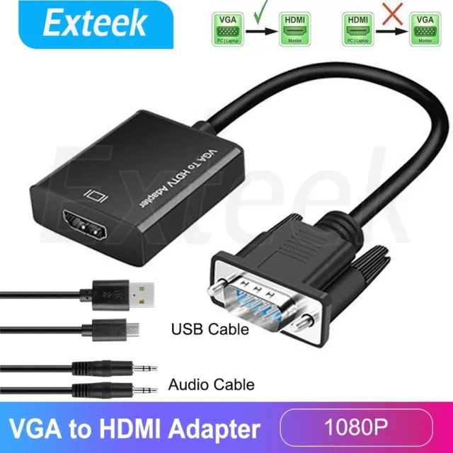 VGA Male to HDMI Female Converter Adapter 1080P Stereo Audio Output USB Power AU