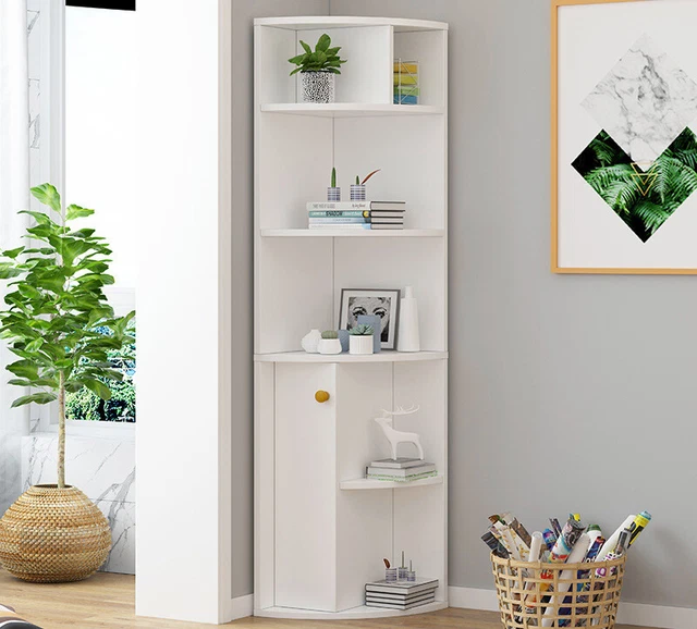 NEW WHITE CORNER Bookshelf Cupboard Display Bookcase Shelving