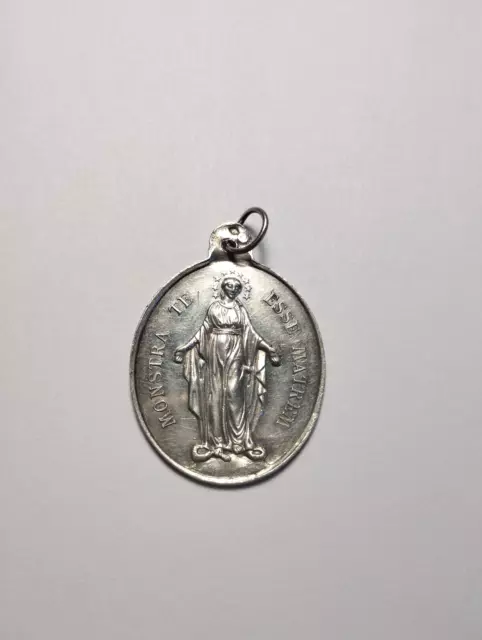Grande Médaille Religieuse Ancienne en Argent Massif Vierge Miraculeuse Fin XIXè