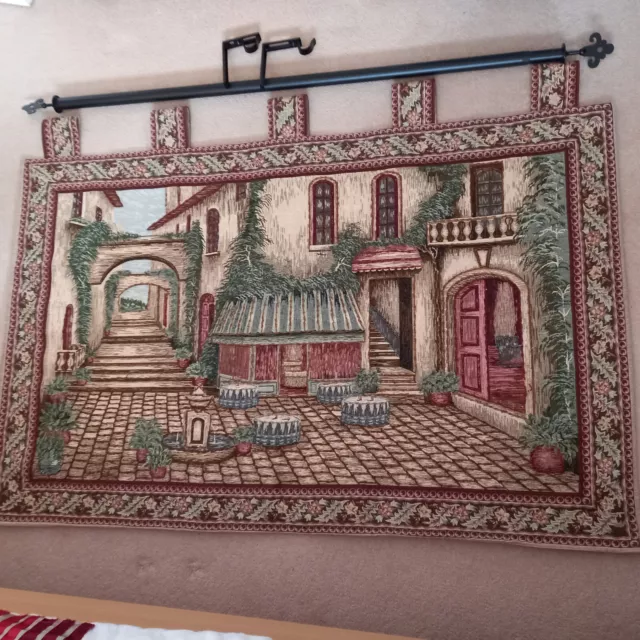 Tapestry Wall hanging embroidered Handmade 137cm x 97cm incl.rode in mint cond