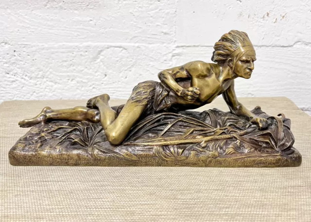 Edouard Drouot Bronze Figure Indien Couche Crouching Indian