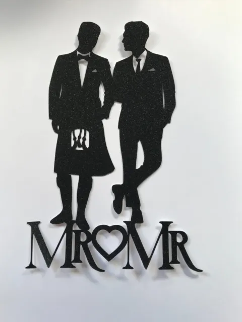 Mr & Mr kilt & suit Wedding Cake topper, Two Grooms suit & kilt, gay couple LGBT