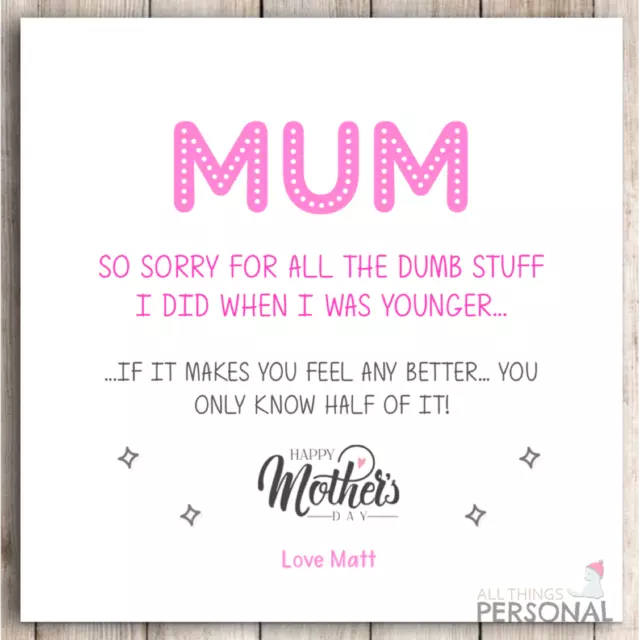 Joke Mothers Day Card Personalised Mother's Day for Mum Mom Humour Rude Funny