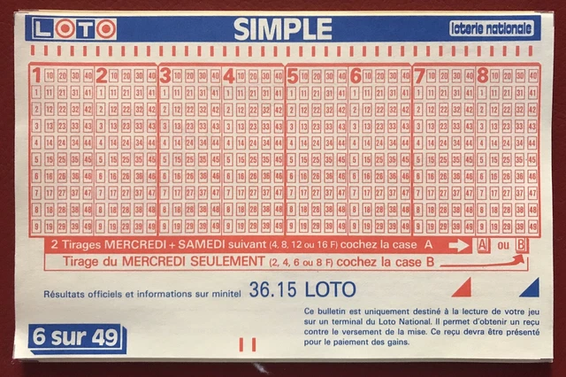 BULLETIN DE LOTO Vierge SIMPLE ancien en Francs EUR 5,00 - PicClick FR