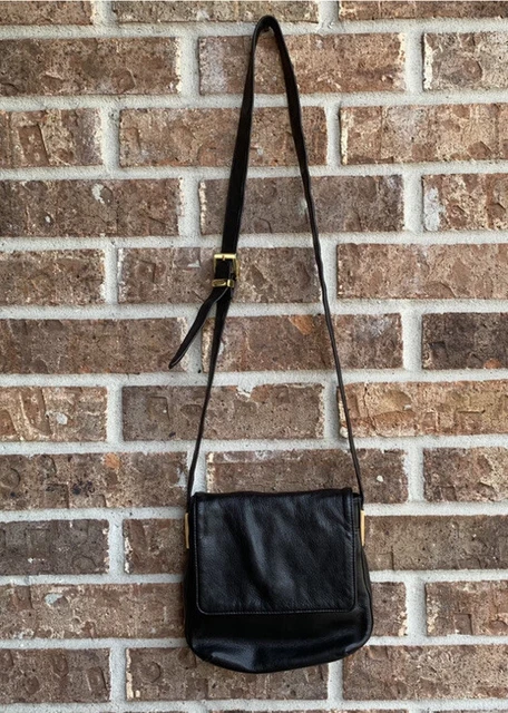 PERLINA New York Soft Black Genuine Leather Adjustable Cross Body Flap Bag PERLINA New York Soft Black Genuine Leather Adjustable Cross Body Flap Bag