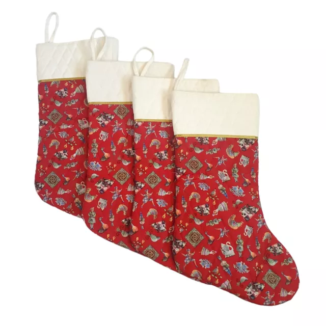 Jim Shore Twelve 12 Days of Christmas Stockings Red Quilted Lot Of 4 NWOT