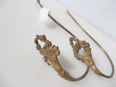 Antique Brass Curtain Tie Backs Hooks French Rococo Baroque Old Urn Gilt Leaf