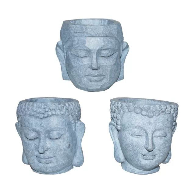 Set of 3 Mini Cement Effect Buddha Plant Pot / Candle Holder