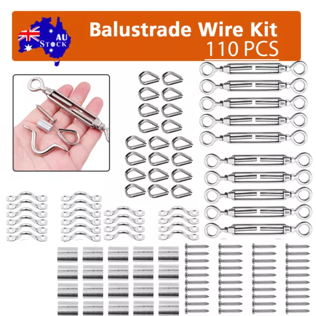 110 Pack Balustrade Wire Kit Rope Stainless Steel Eye Fork Turnbuckle Stainless