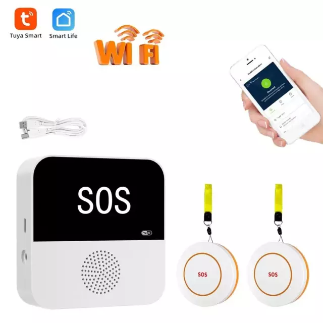 Wireless SOS Call Button Emergency Alert System WiFi Caregiver Pager For Elderly