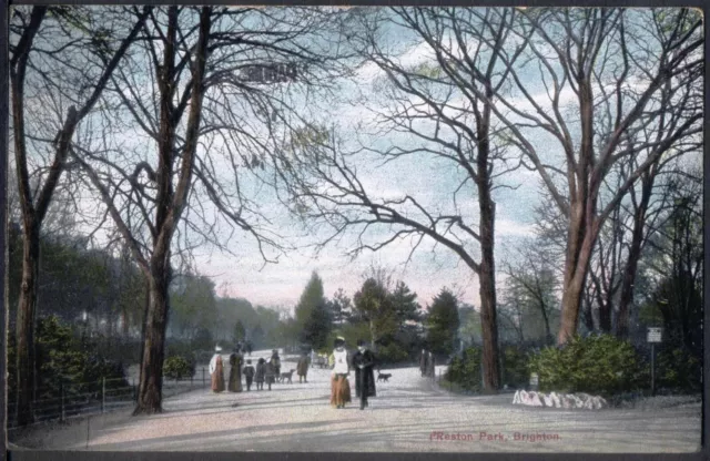 Strolling in Preston Park, BRIGHTON, Sussex. 1913 Vintage Postcard. Free UK Post
