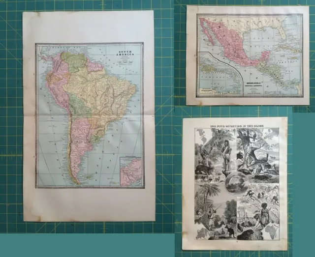 South Central America Globe - Rare Original 1885 Antique Crams World Atlas Maps