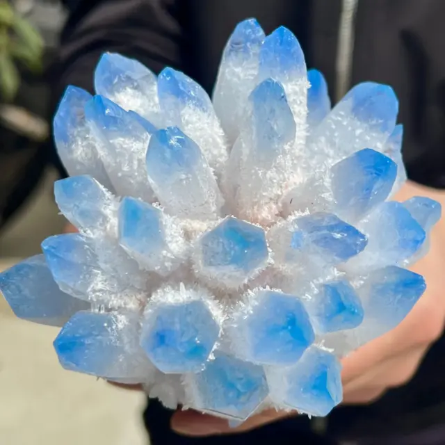 679G New Find Blue Phantom Quartz Crystal Cluster Mineral Specimen Healing.