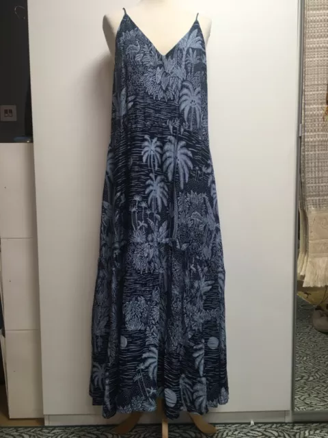 H&M Desmond & Dempsey navy blue palm print summer dress maxi 12