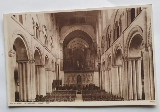 Unposted Vintage Photochrom Postcard - Rochester Cathedral, Nave East (b)