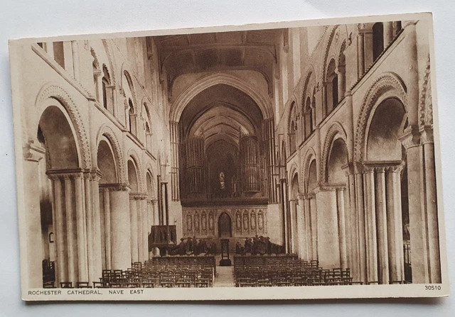 Unposted Vintage Photochrom Postcard - Rochester Cathedral, Nave East (b)