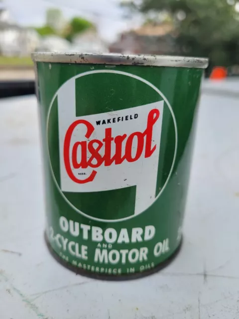 VTG. Castrol Wakefield Outboard Motor Oil Metal Can 2 Cycle Unopened 1/2 Pint