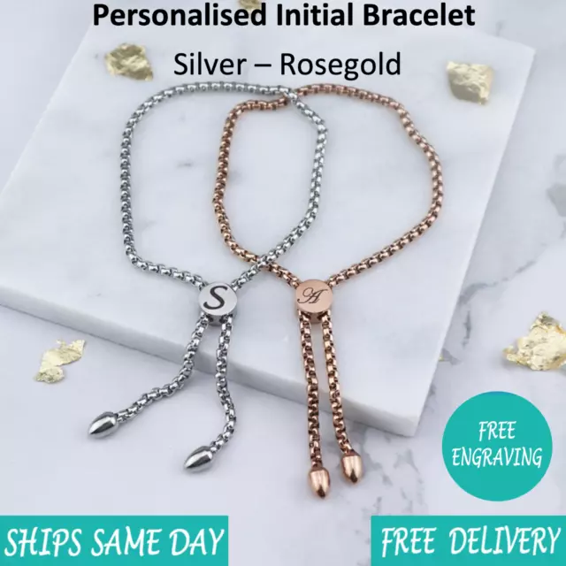 Personalised Engraved Jewellery Friends Bracelet Silver Rose Gold Christmas Gift