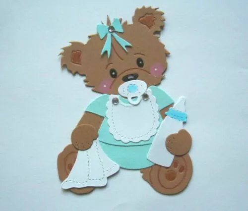 Stanzteile Kartenschmuck Scrapbooking Baby Geburt Geburtstag supersüßes Bärchen