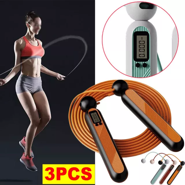3x Cordless Electronic Skipping Rope Gym Fitness Smart Jump Rope with LCD Screen