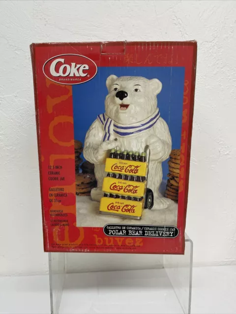 Coca-Cola 12.5" POLAR BEAR DELIVERY Ceramic Cookie Jar Coke Bottles Gibson
