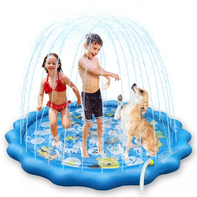 Sprinkler Splash Pad For Kids 68IN Inflatable Blow Up Pool Sprinkle Play Mat