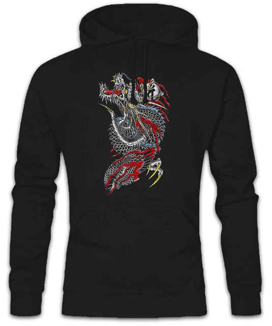 Felpa con cappuccio Yak Dragon Asiatico Cinese Giappone Tatuatario Giapponese Samurai