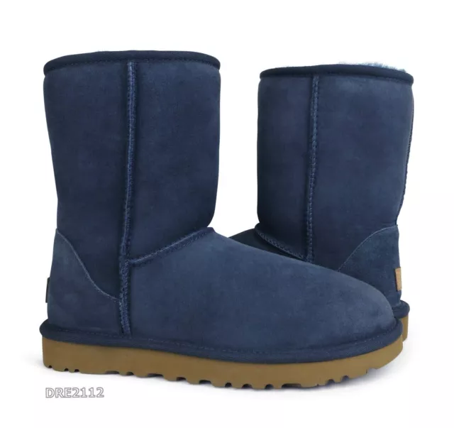 UGG Classic Short II Navy Blue Suede Fur Boots Womens Size 7 *NEW-