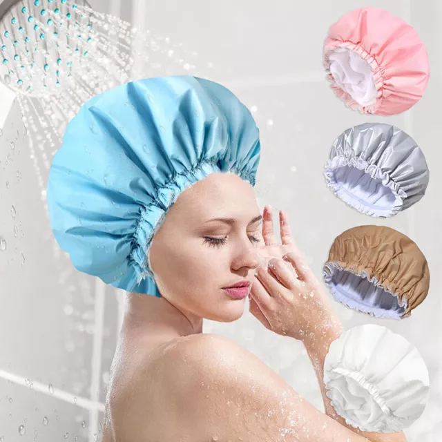 Large Shower Cap Double Layer Terry Lined Waterproof Bath Cap Reusable For Women