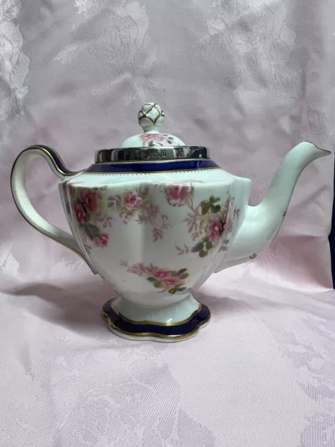 antique george jones crescent china England Teapot With Silver Trim ✅ 1203