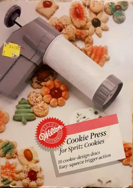 Prensa de galletas Wilton gris y blanca para galletas Spritz con 10 discos de lote antiguo