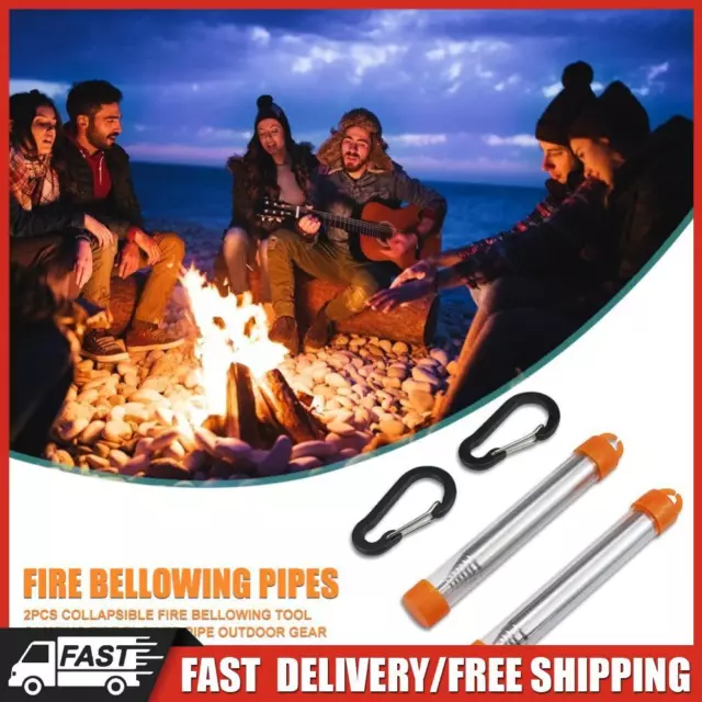 2x Collapsible Fire Bellowing Tool Stainless Steel Camping Fire Blower Pipes DE