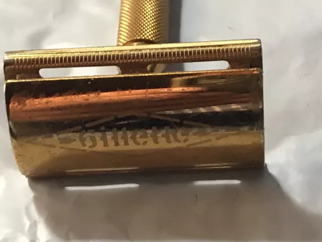 Vintage Gillette Ball End Tech 3 Piece Double Edge Safety Razor ''GOLD''