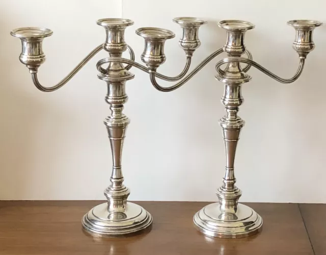 Antique S Kirk & Son Sterling Silver Triple Candelabras 3 Arm Candlesticks PAIR