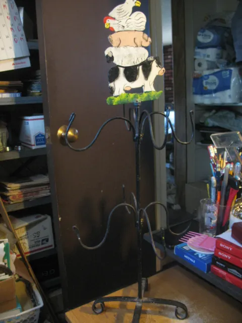 Handmade Metal Wire 2 Tier Display Rack Stand w/ Pig Cow Duck Sheep Chicken Top
