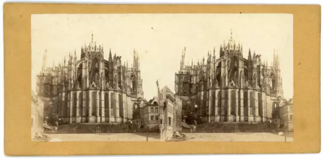 Stereo, Allemagne, Deutschland, Cologne, Köln, Cathédrale, Dom, circa 1870 Vinta