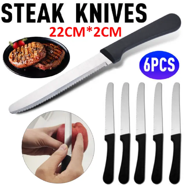 6 Pcs Steak Knives Dinner Set Stainless Steel Serrated Dishwasher Safe Knife AU